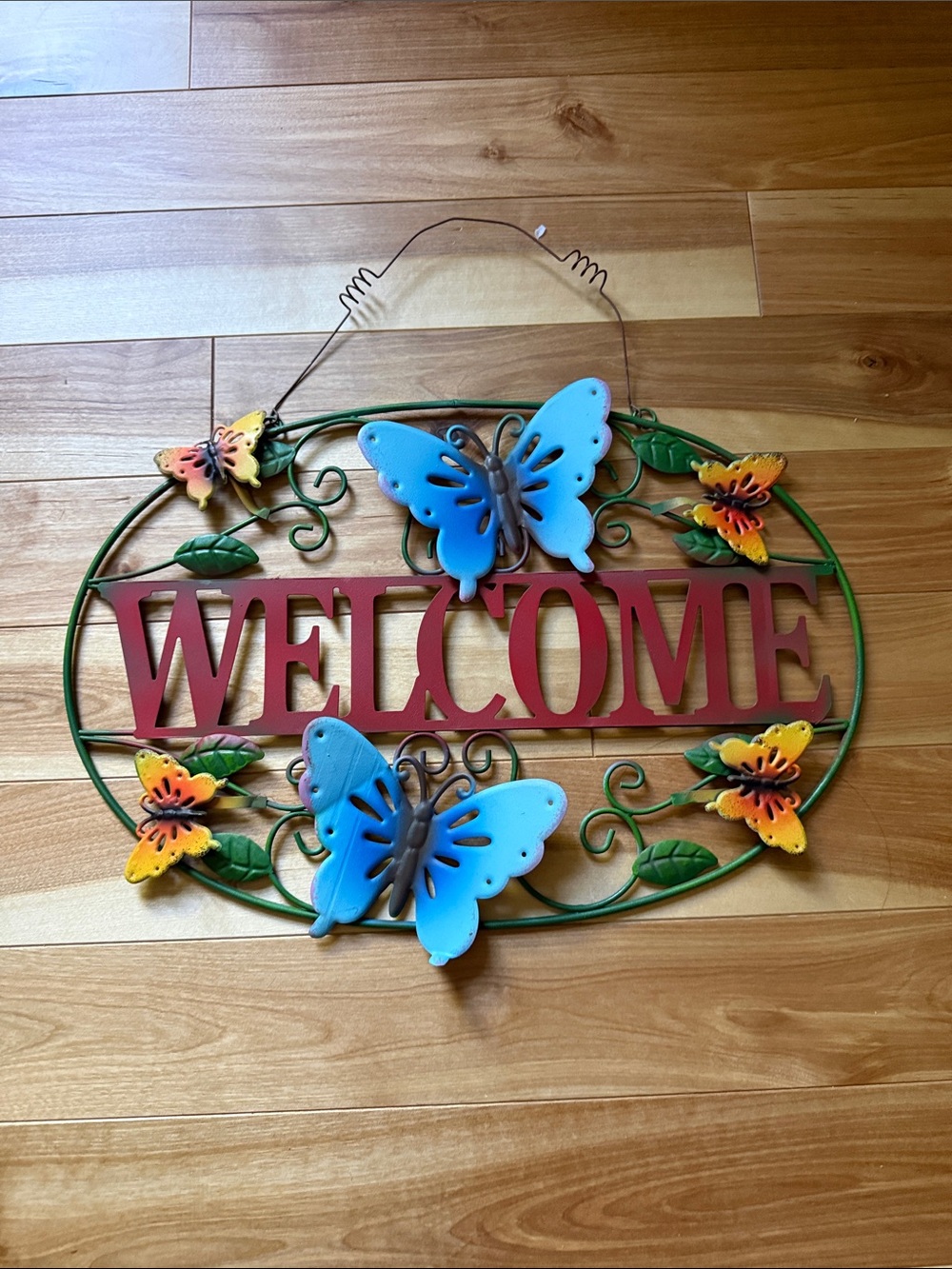 Welcome Butterfly Wall Sign - Blue, Red & Yellow